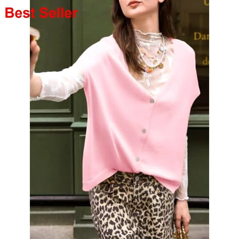 Oversized Batwing Sleeve V-Neck Cardigan Lightweight Knit Casual Top